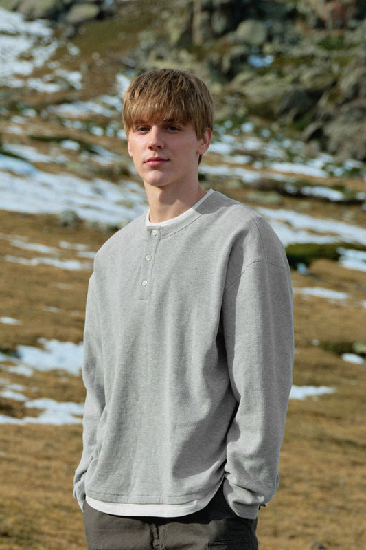 Layered Henley Waffle Long Sleeve Tee