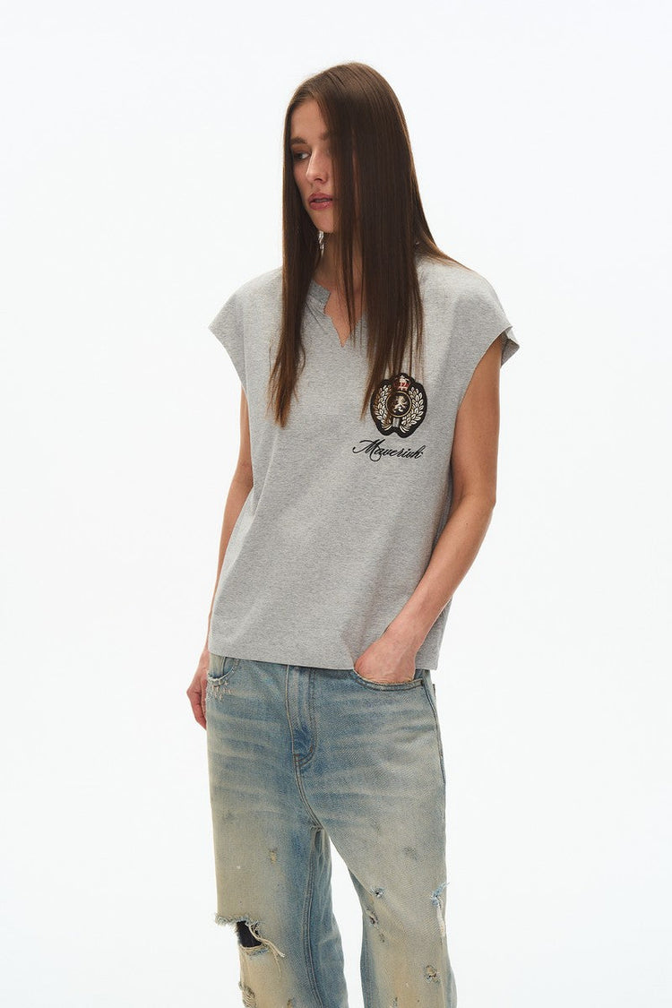 Frayed Embroidered Sleeveless Tee — Blind/No Plan — view 5