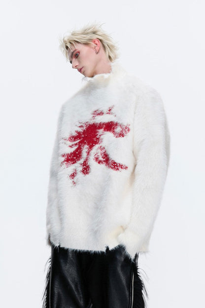 Faux Mink Mock Neck Knit Sweater