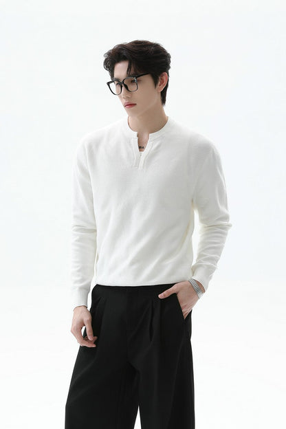 Textured V Neck Knit Sweater