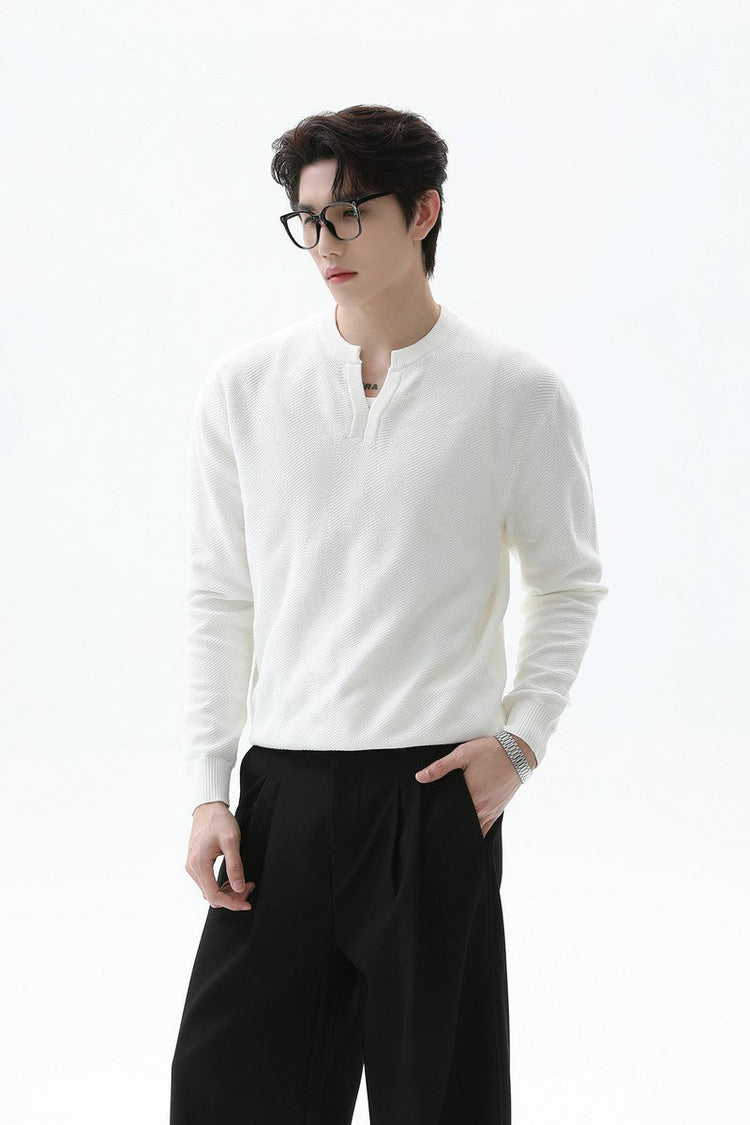 Textured V Neck Knit Sweater