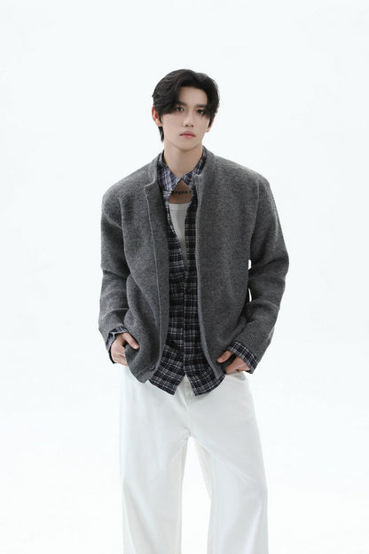 Layered Look Plaid Knit Cardigan