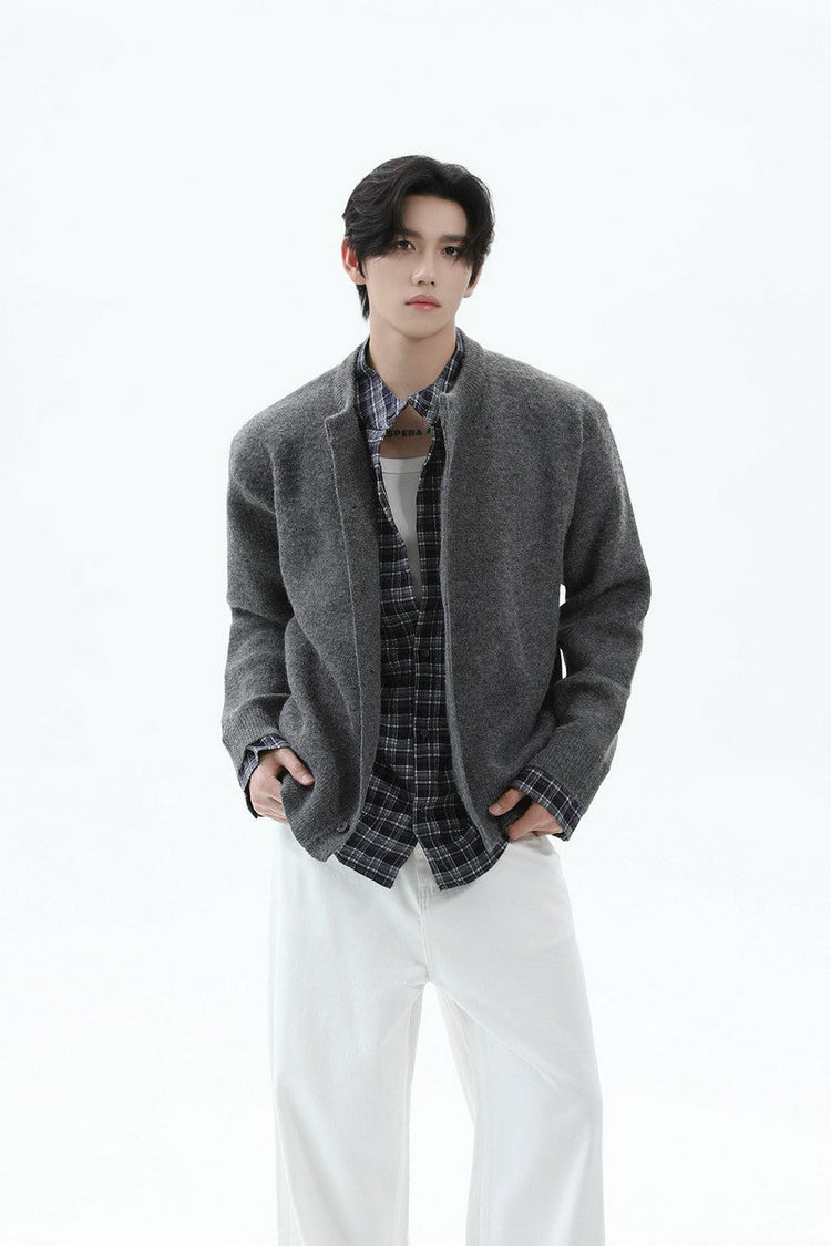 Layered Look Plaid Knit Cardigan — Turntide — view 4