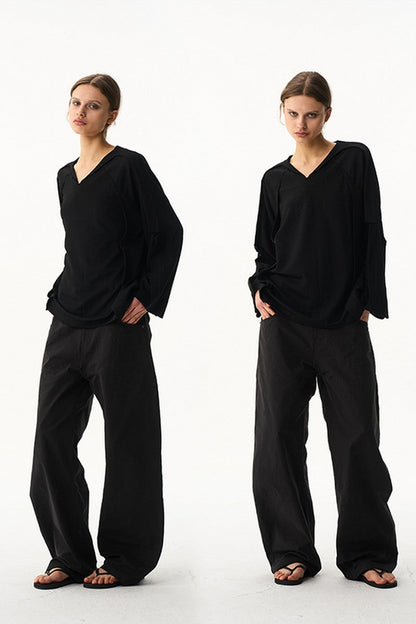 Contrast V Neck Long Sleeve Tee