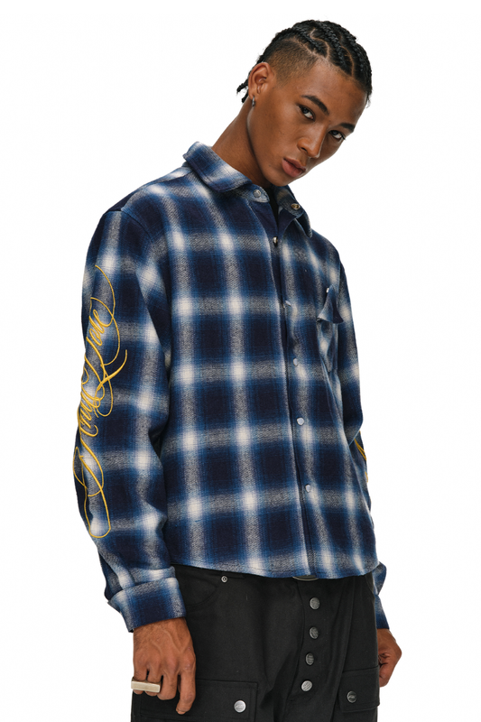 Embroidered Script Plaid Shirt