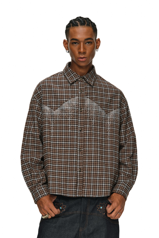 Rhinestone Plaid Shirt Jacket