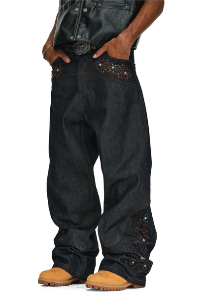 Embroidered Western Straight Jeans