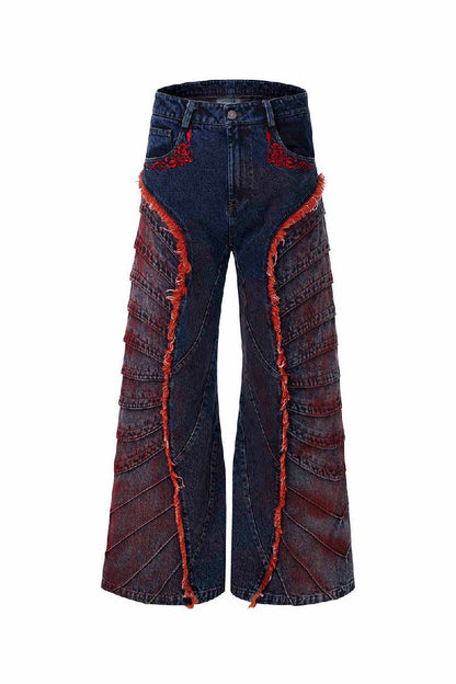 Rose Embroidered Deconstructed Jeans