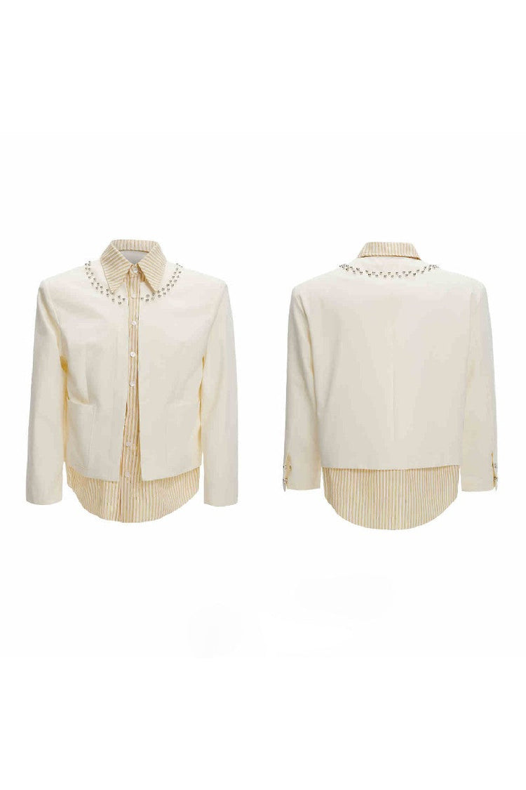 Striped Layered Studded Shirt Jacket — Argue Culture — view 7