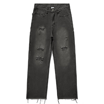 Washed Distressed Fringe Jeans