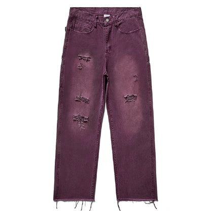Washed Distressed Fringe Jeans