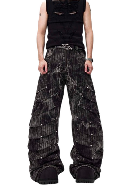 Snakeskin Studded Wide Leg Jeans