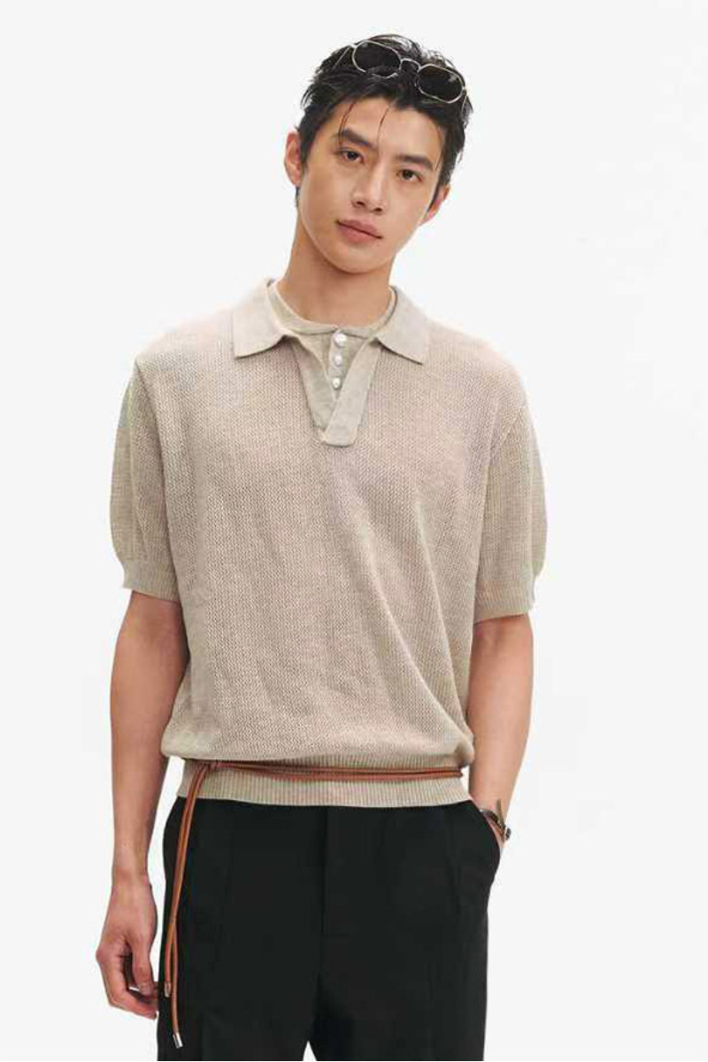 Layered Knit Polo Shirt