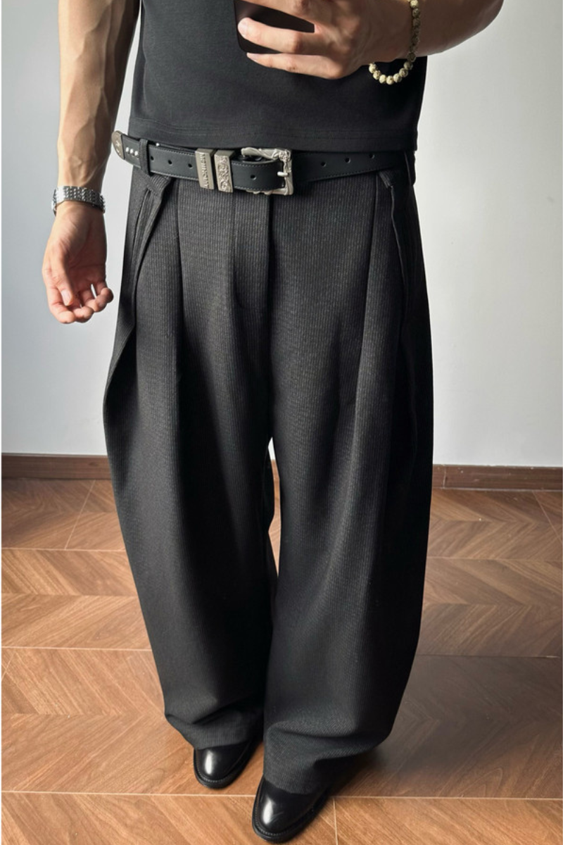 Striped Wool Wide Pants