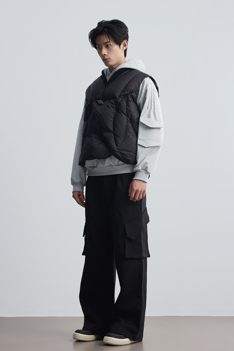Ribbed Collar Down Vest