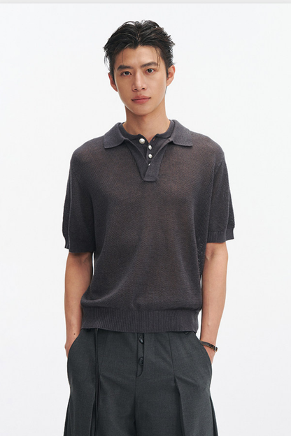 Layered Knit Polo Shirt