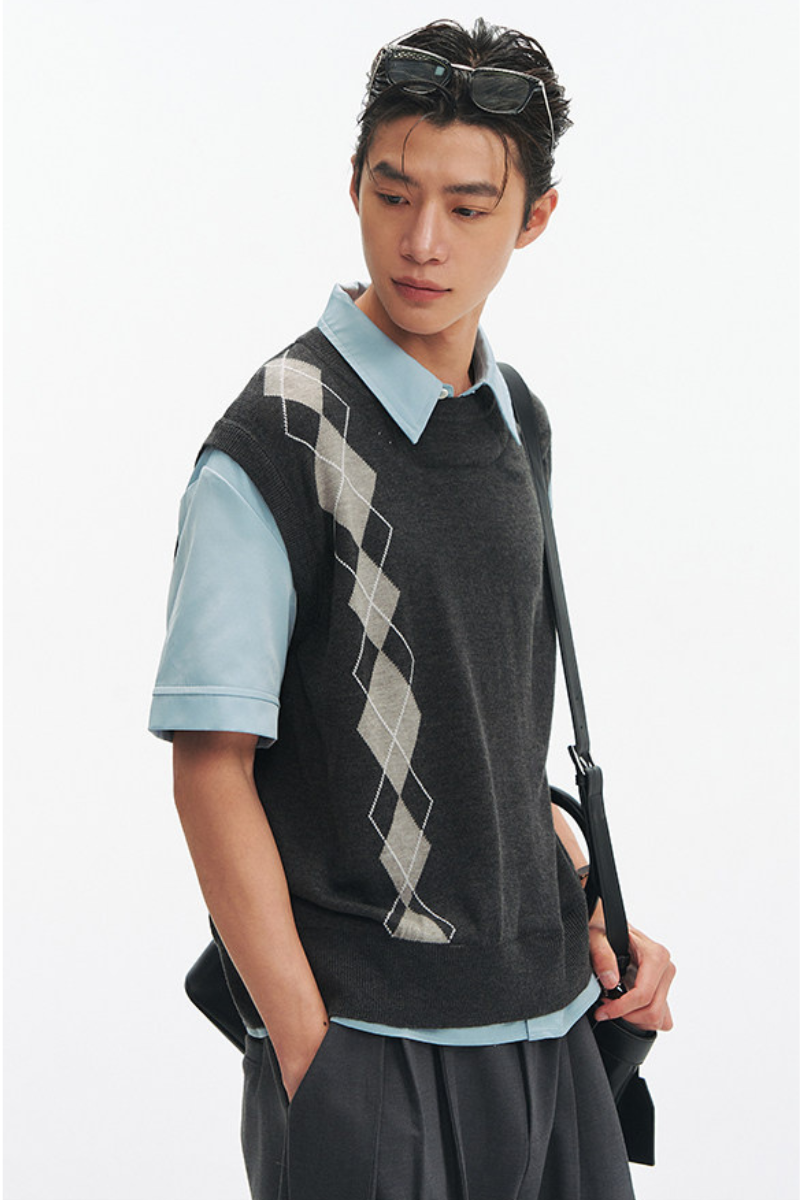 Layered Argyle Wool Shirt