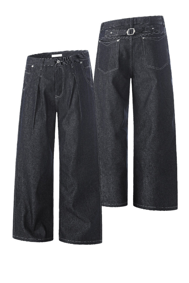 Creased Raw Straight Jeans