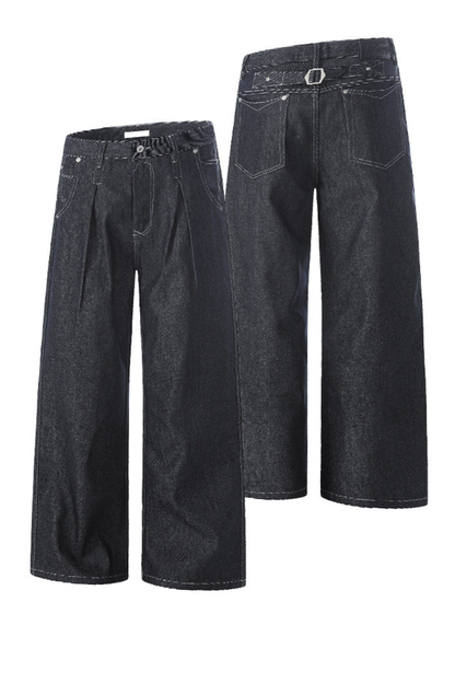 Creased Raw Straight Jeans