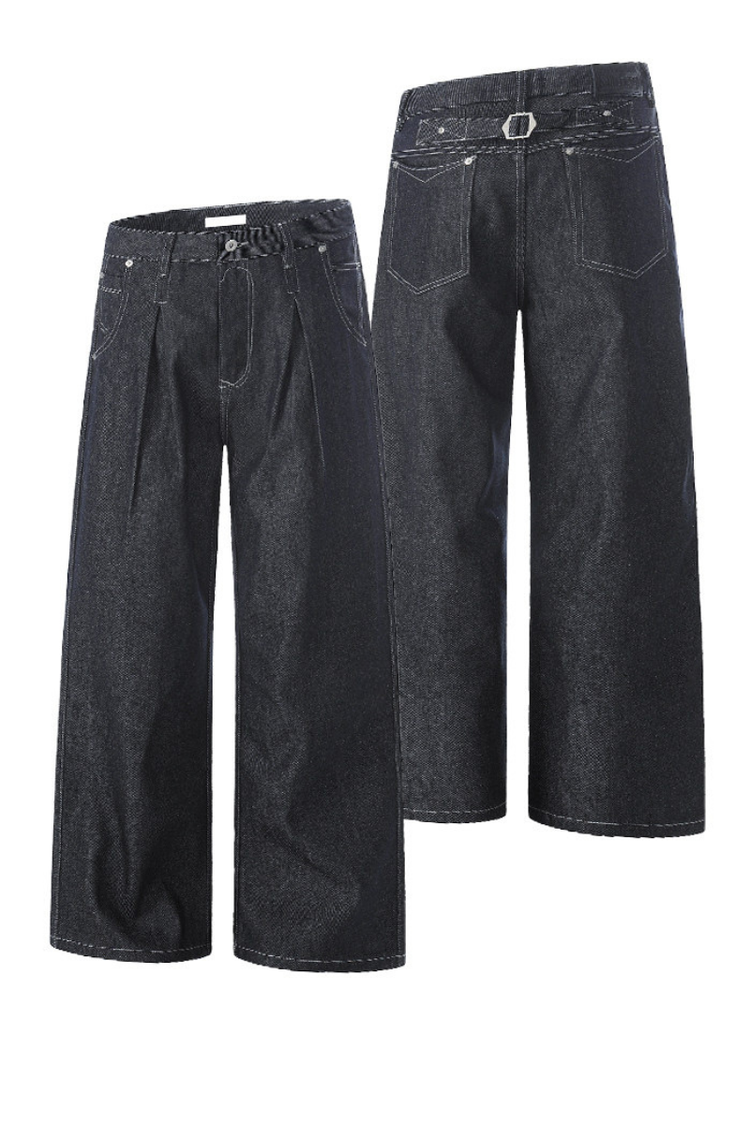 Creased Raw Straight Jeans — Trenqor Basics — view 5