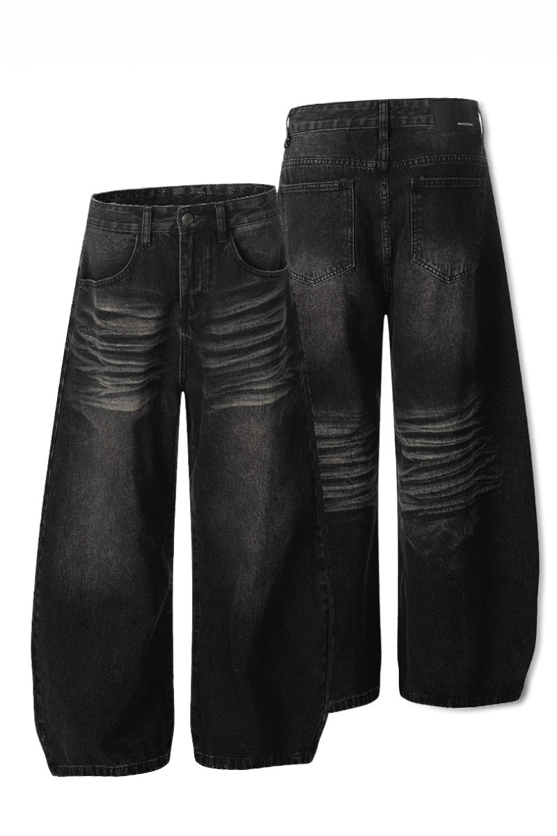 Black Whisker Barrel Jeans