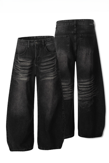 Black Whisker Barrel Jeans
