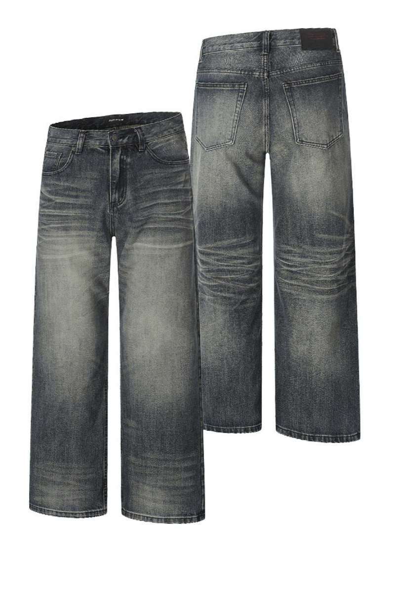 Whiskered Wide Leg Jeans
