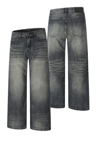 Whiskered Wide Leg Jeans