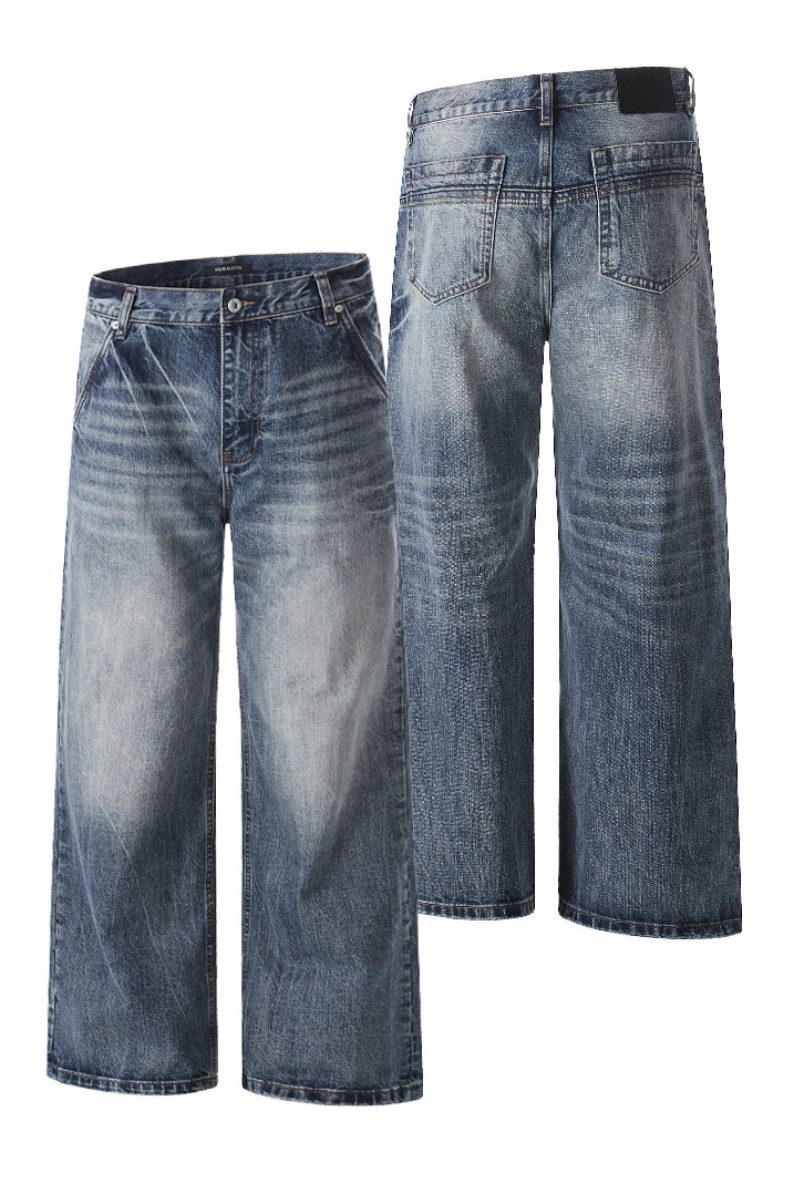 Whiskered Straight Bootcut Jeans