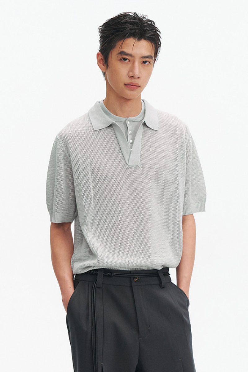 Layered Knit Polo Shirt