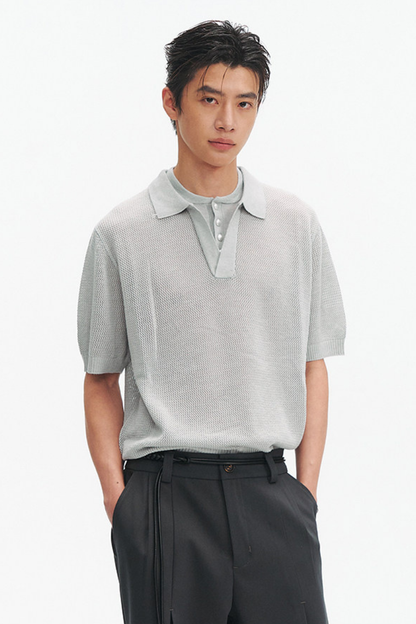 Layered Knit Polo Shirt