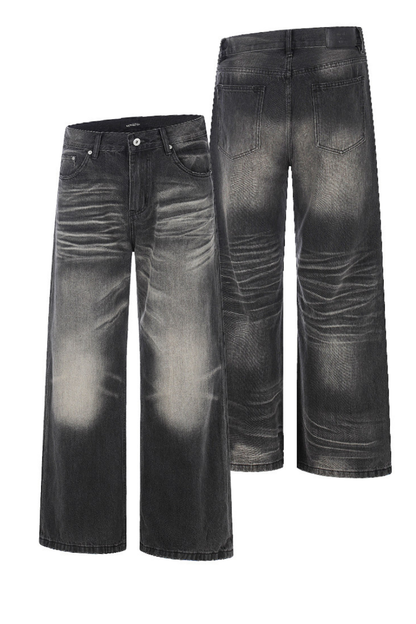 Faded Whiskered Wide Jeans