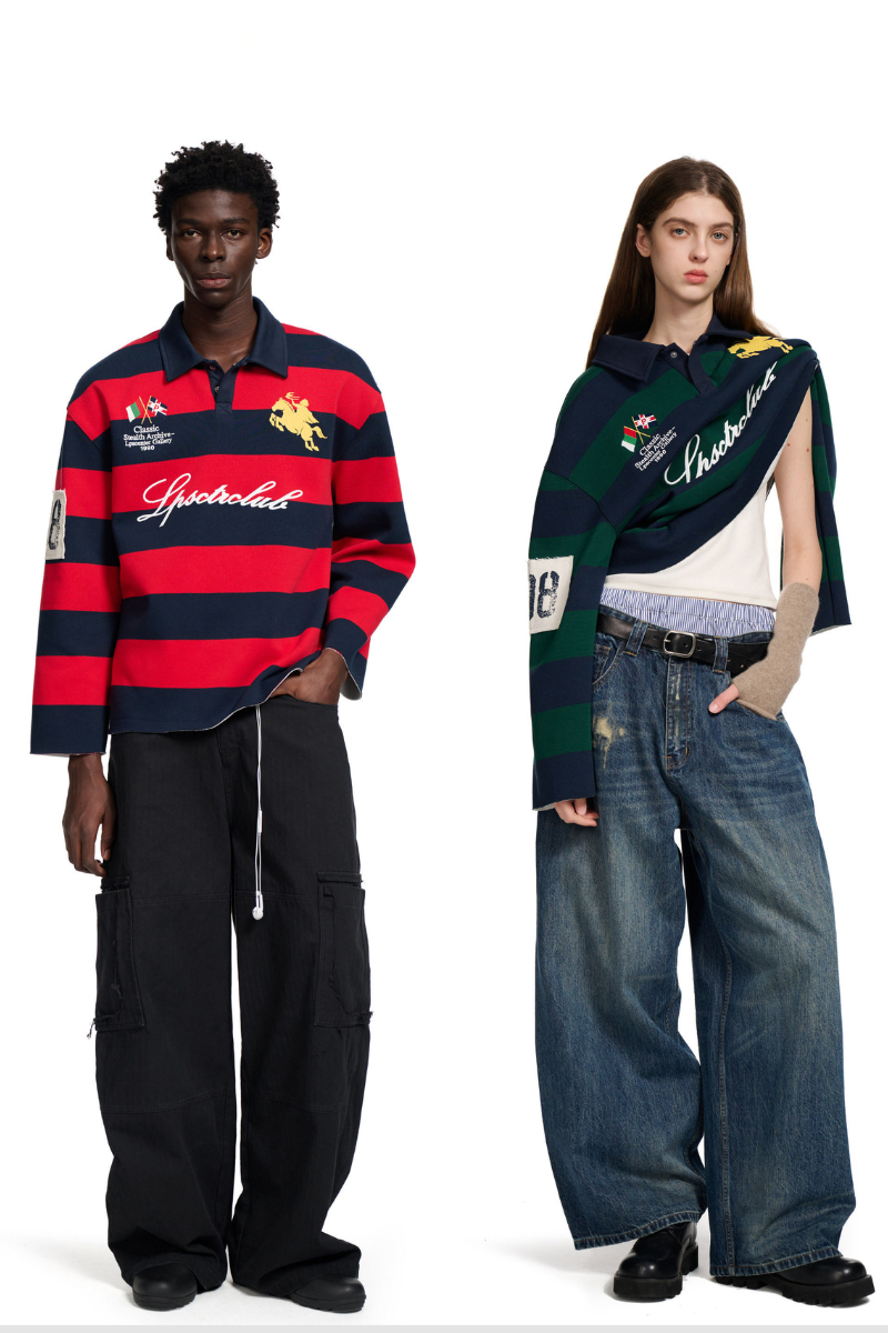 Striped Polo Collar Sweatshirt