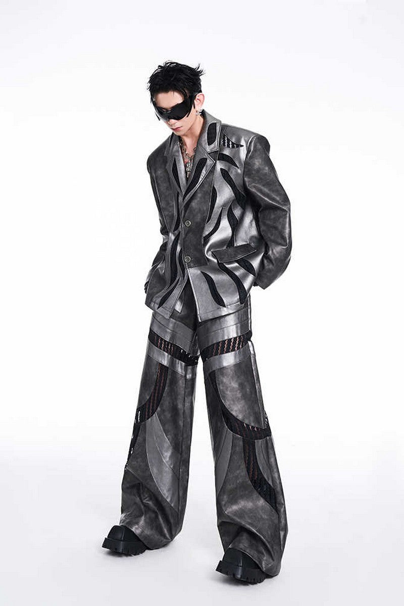Liquid Mesh Cutout Leather Trousers