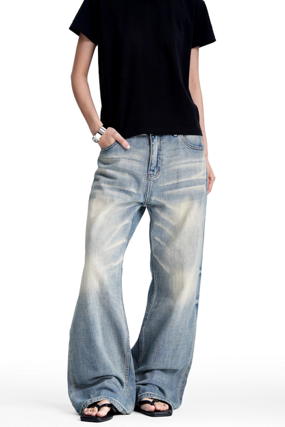 Faded Whisker Wash Bootcut Jeans