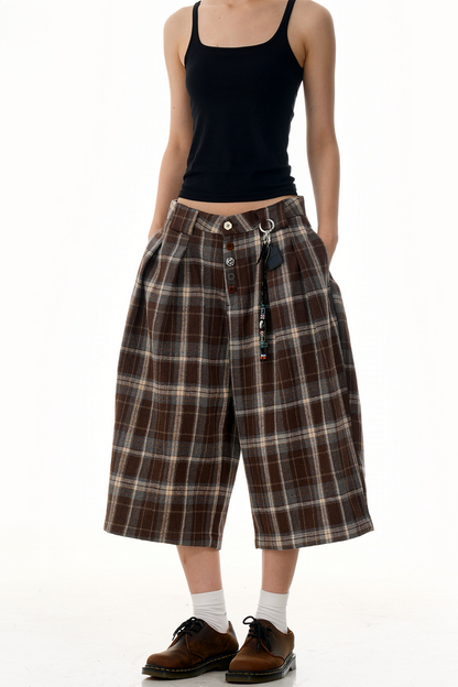 Retro Plaid Wide Shorts