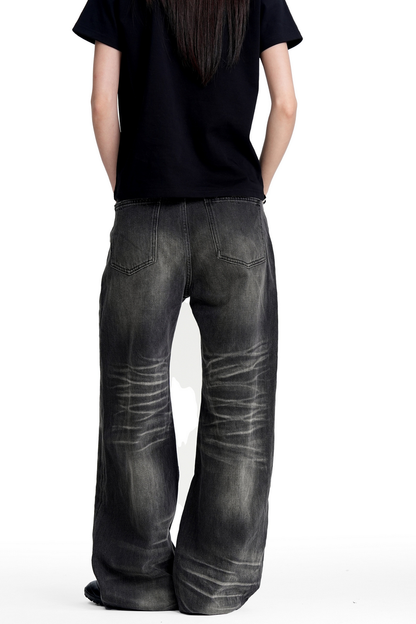 Faded Whiskered Wide Jeans