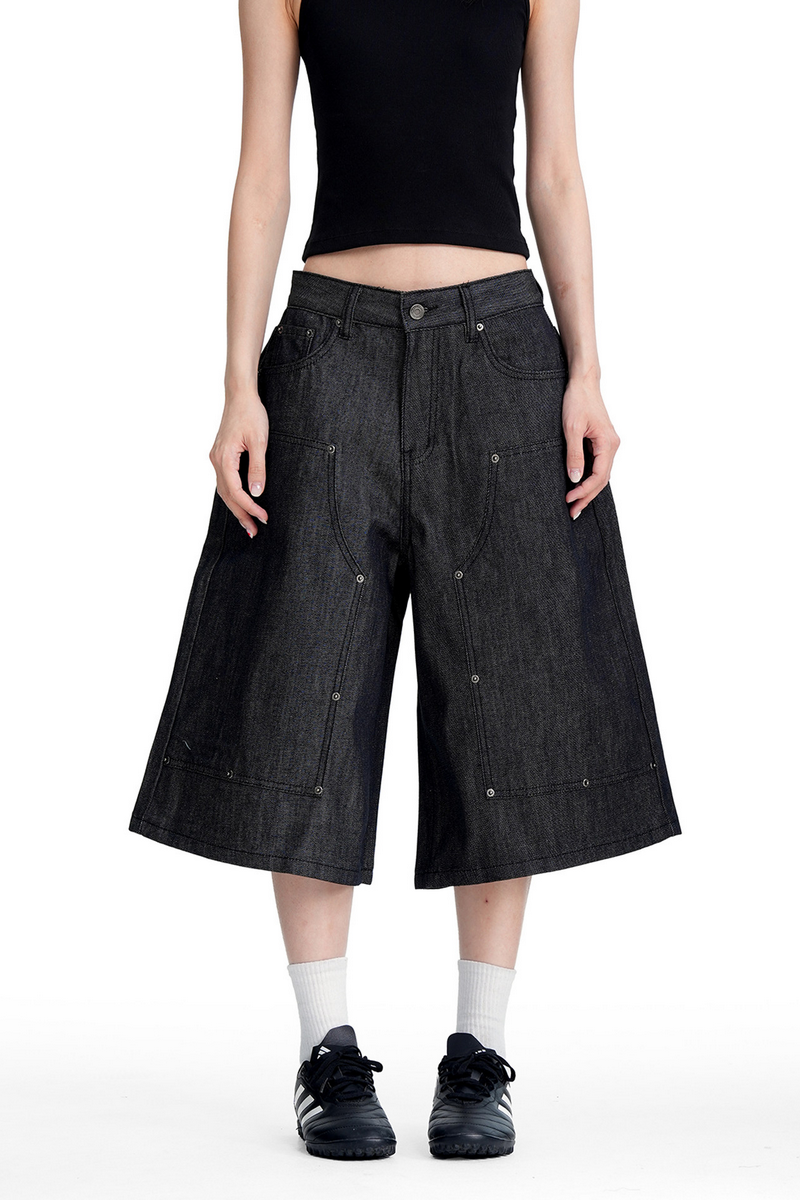 Wide Leg Raw Denim Shorts