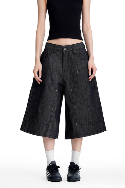 Wide Leg Raw Denim Shorts