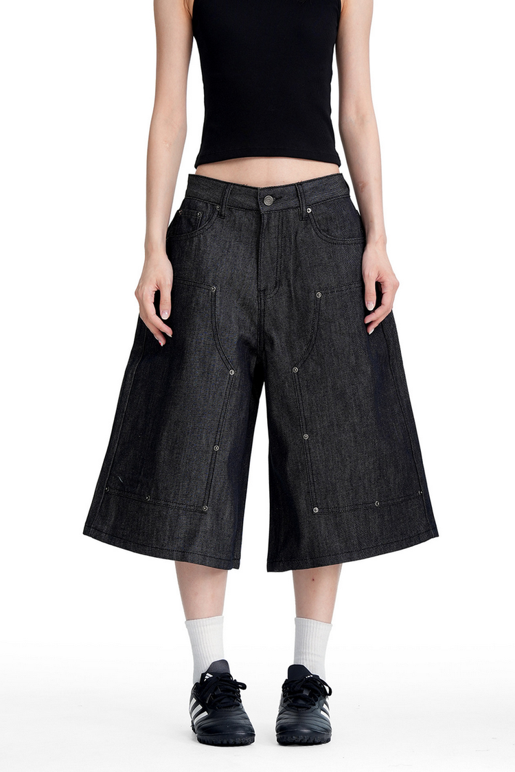 Wide Leg Raw Denim Shorts — Trenqor Basics