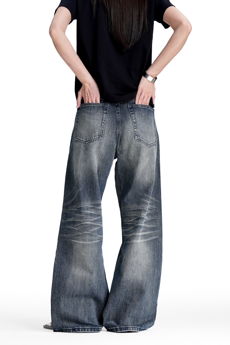 Whiskered Wide Leg Jeans