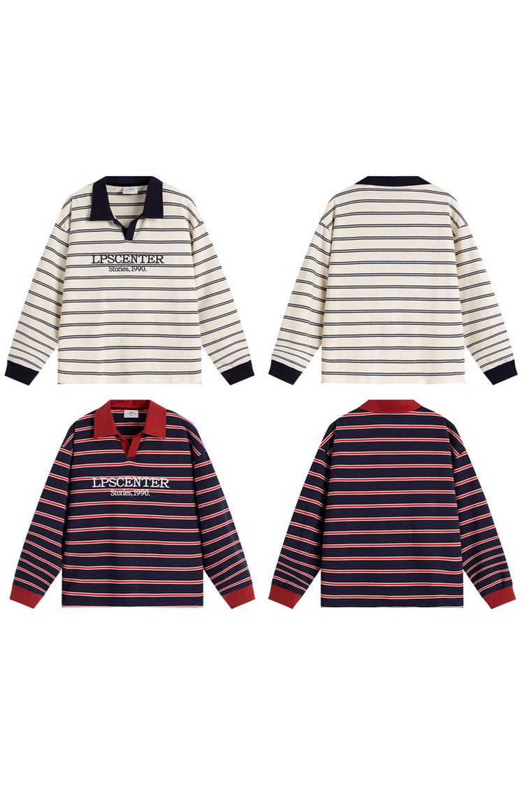Striped Long Sleeve Polo — Loopsoon — view 6