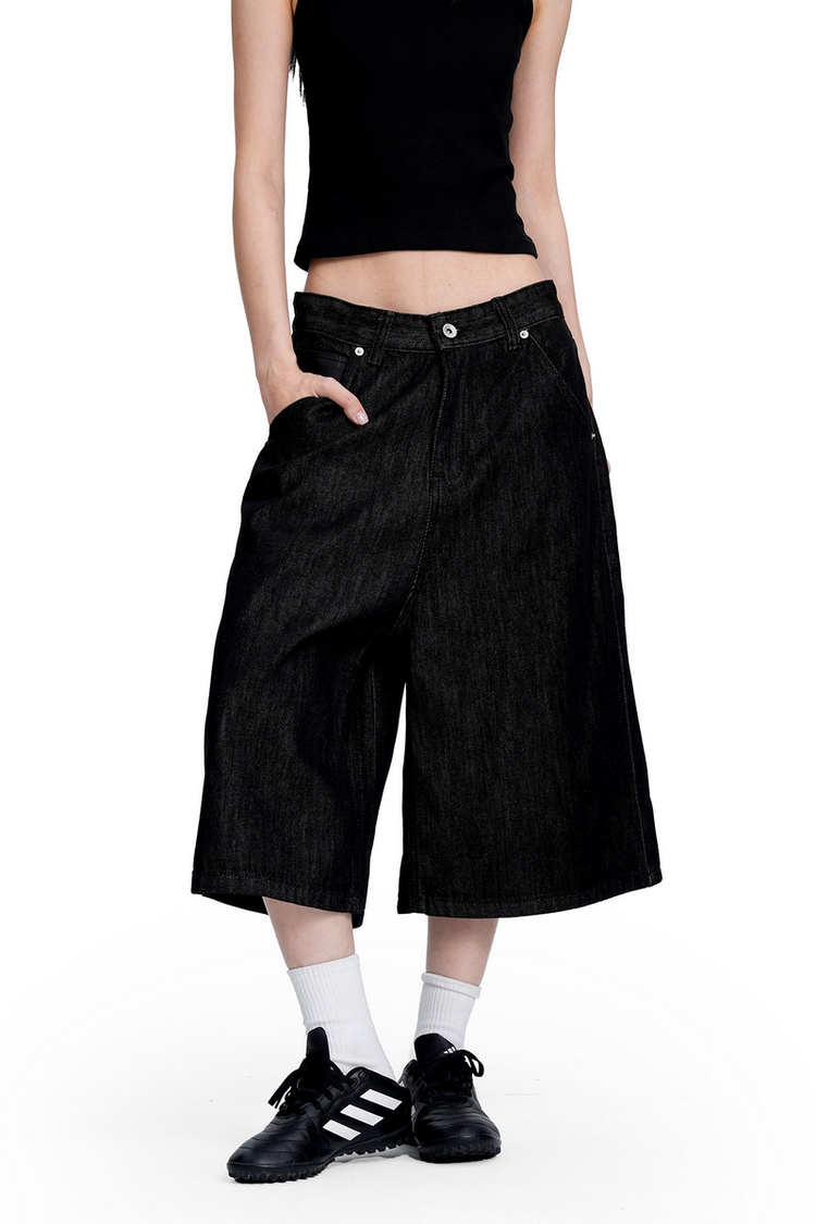 Raw Denim Shorts — Trenqor Basics — view 3