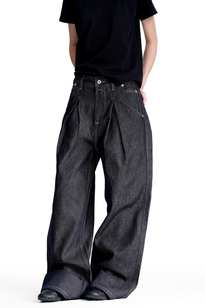 Creased Raw Straight Jeans