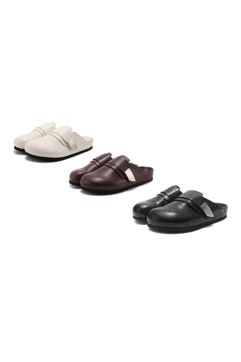 Washed Leather Mule Clogs