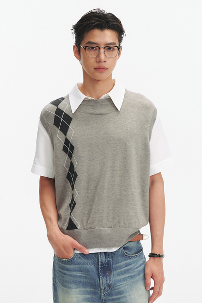 Layered Argyle Wool Shirt
