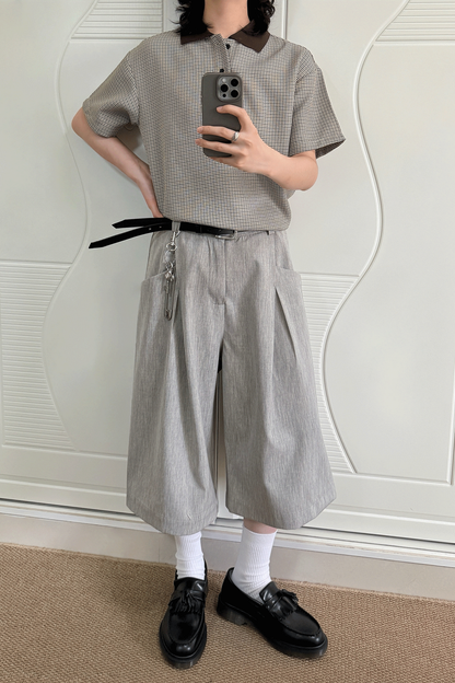 Linen Pleated Cropped Pants