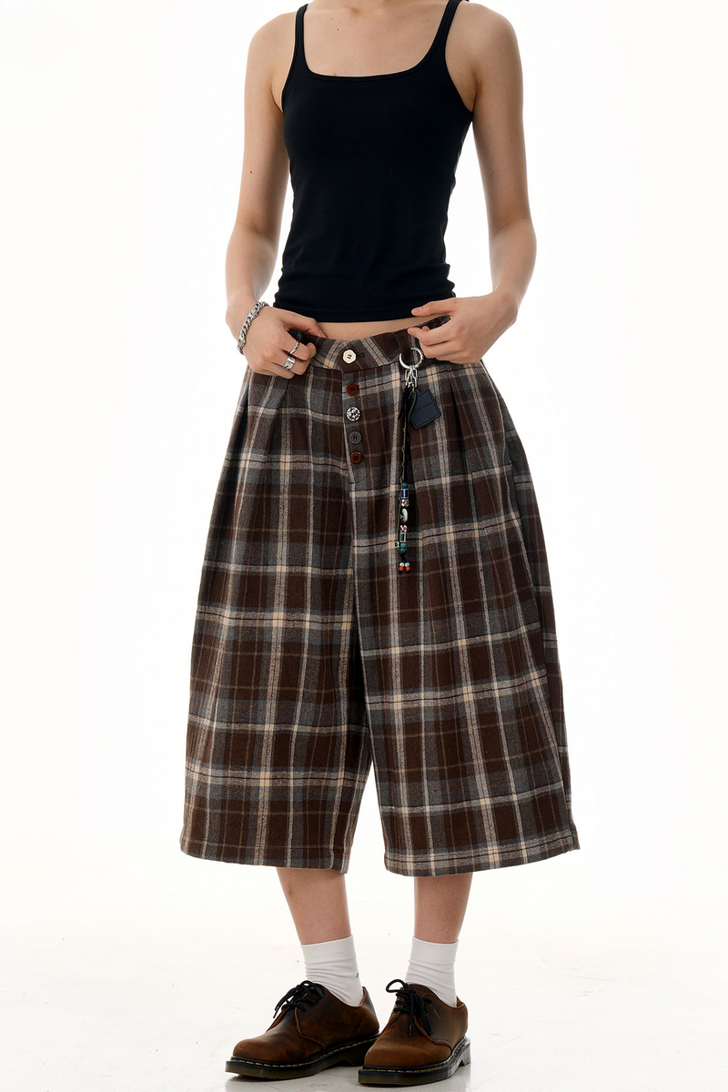 Retro Plaid Wide Shorts