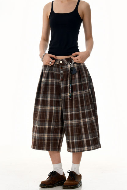 Retro Plaid Wide Shorts