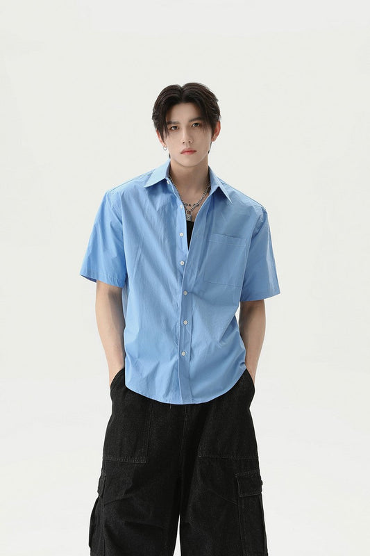 Textured Pleated Short Sleeve Shirt